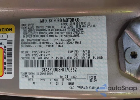 2015 Ford Fusion Hybrid S из США, поврежденный, VIN 3FA6P0UU3FR170662
